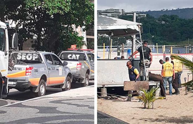Agentes da Seop proibem banho de mangueira na praia de Icaraí, Niterói