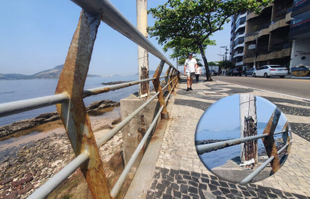 guarda-corpo e poste enferrujados em Icaraí