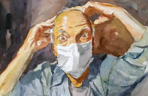 artista retrata luta de médicos e pacientes contra a Covid - Claurio Valério - auto retrato